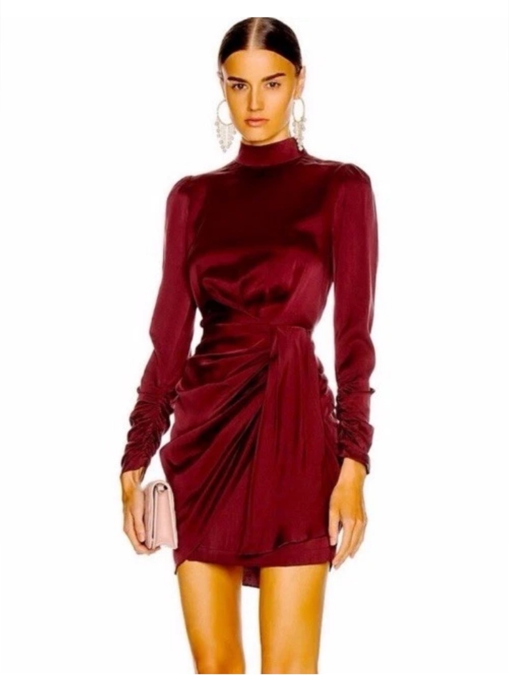 Zimmermann Long-Sleeve Silk Mock-Neck Dress in Deep Burgundy. AU 1/0 US 2/4